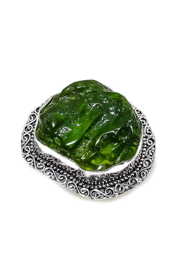Natural Moldavite Quartz Gemstone 925 Sterling Silver Jewelry Ring Size 6.5