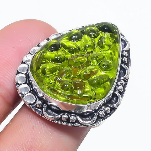 Natural Moldavite Quartz Gemstone 925 Sterling Silver Jewelry Ring Size 6.5