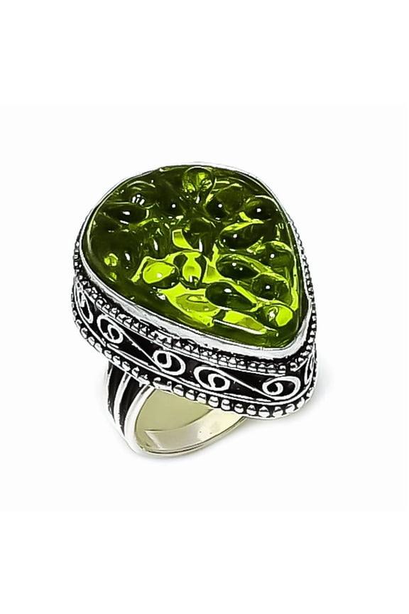 Natural Moldavite Quartz Gemstone 925 Sterling Silver Jewelry Ring Size 7