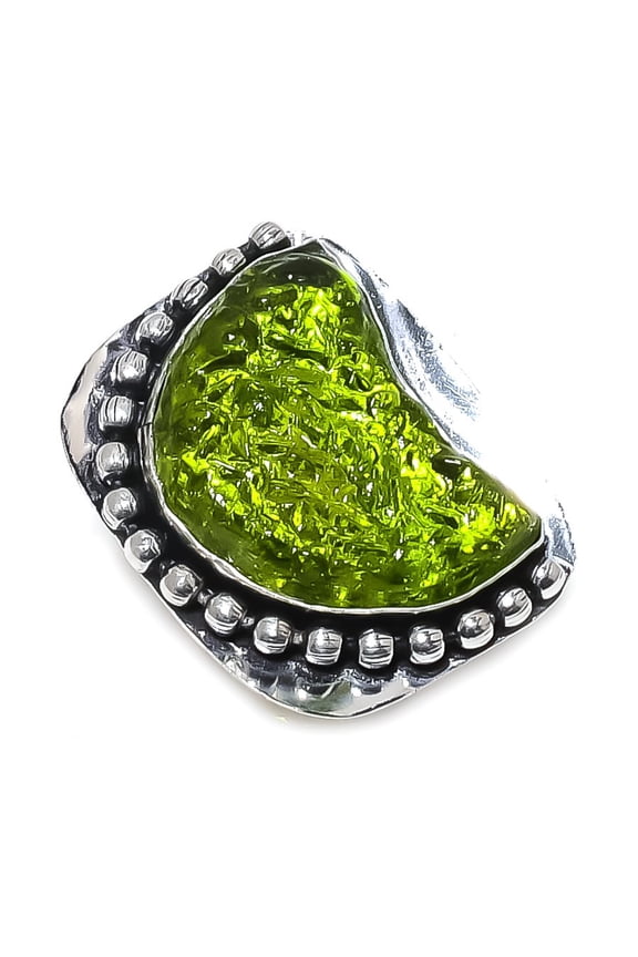 Natural Moldavite Quartz Gemstone 925 Sterling Silver Jewelry Ring Size 8