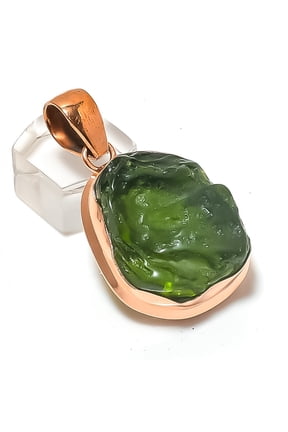 Natural Moldavite Quartz Gemstone Handmade Copper Jewelry Pendant 1.85"