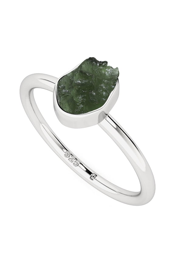 Natural Moldavite Rough Shape Rings in Sterling Silver for Women, Special Birthstone Jewelry for Her Birthday, Wedding Anniversary, Christmas, Mothers Day