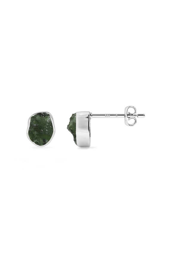 Natural Moldavite Rough Shape Stud Earrings in Sterling Silver for Women, Special Birthstone Jewelry for Her Birthday, Wedding Anniversary, Christmas, Mothers Day