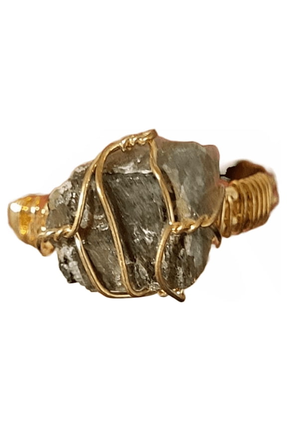 Natural Moldovite Gold Adjustable Ring