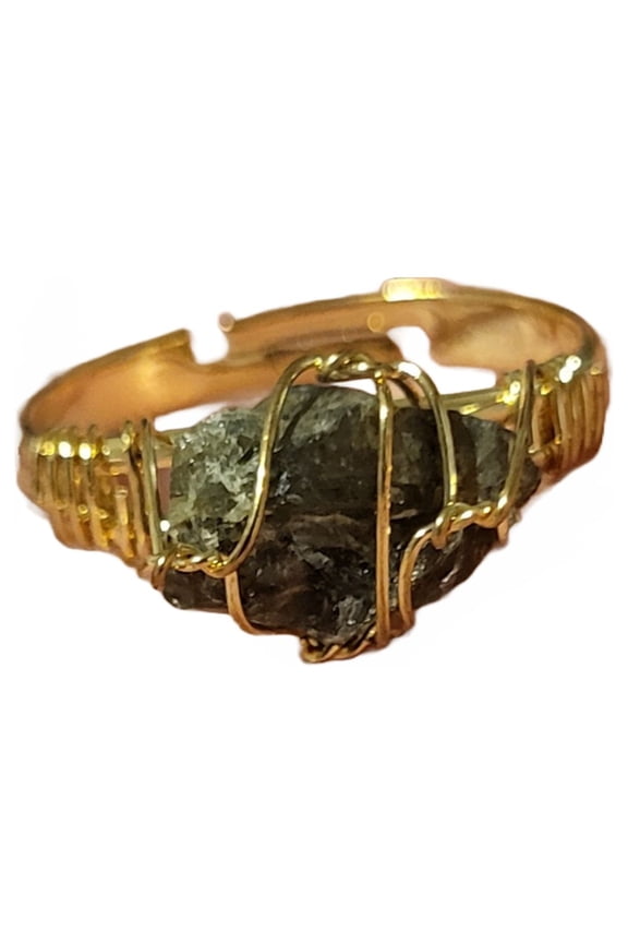 Natural Moldovite Gold Adjustable Ring