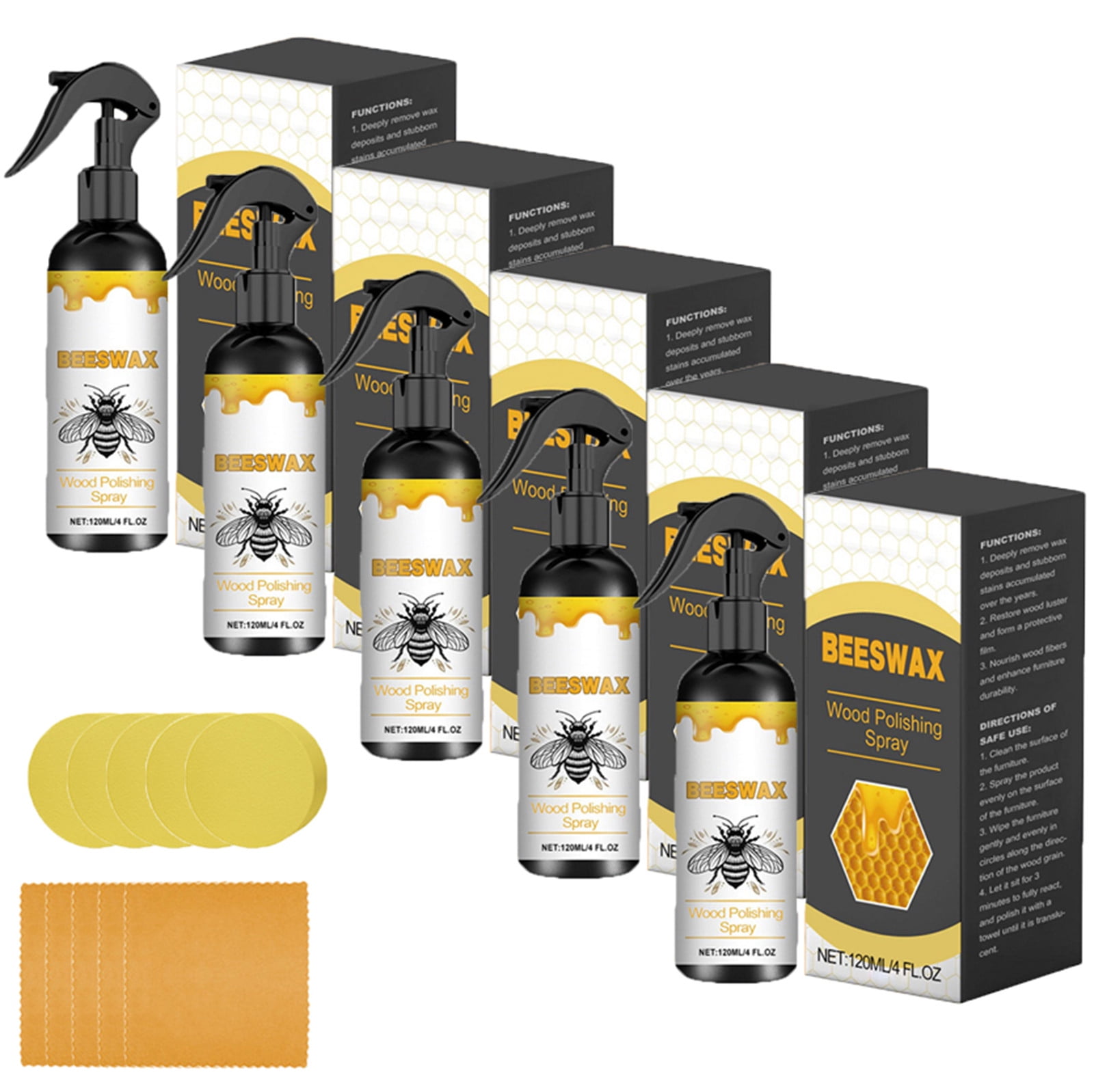 Natural-Molecularized Beeswax Spray, Suitable for Furniture Floor Care Polishing, Scratch Resistance Refurbishment and Care Wax,120Ml(5Pc)