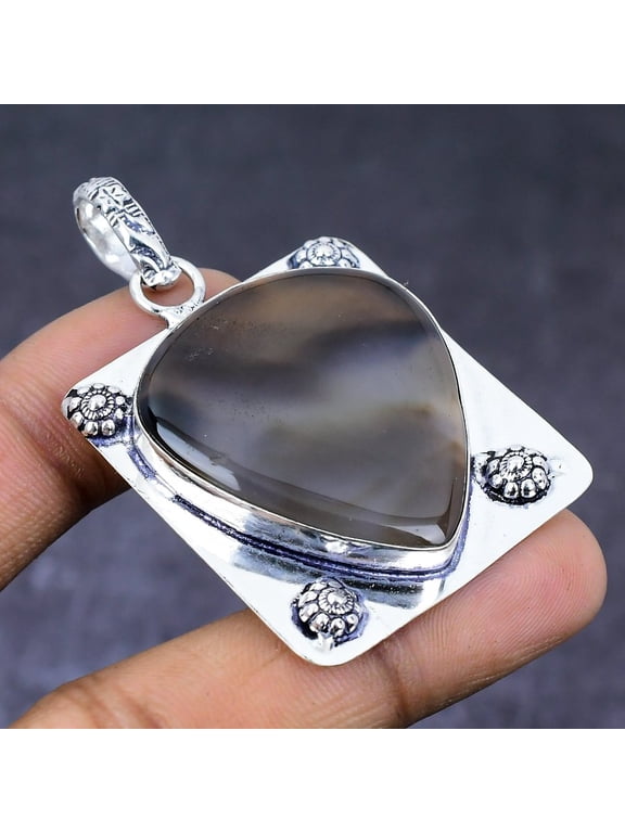 Natural Montana Agate Gemstone 925 Steling Silver Jewelry Pendant 2.17"