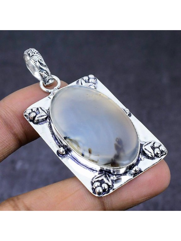 Natural Montana Agate Gemstone 925 Steling Silver Jewelry Pendant 2.36"