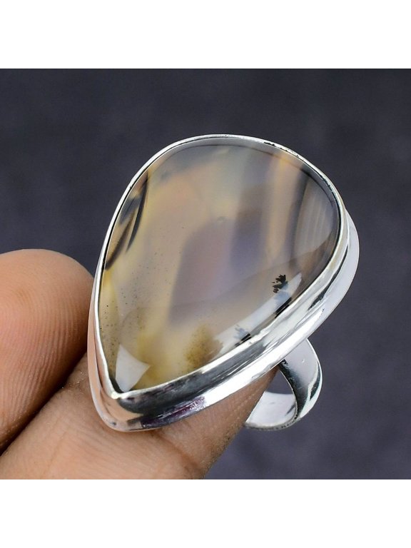 Natural Montana Agate Gemstone 925 Sterling Silver Jewelry Ring Size 8.5