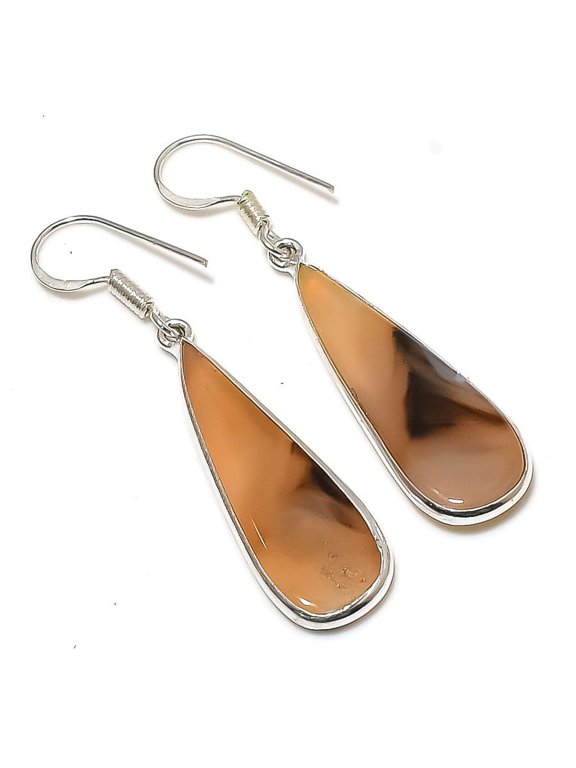 Natural Montana Agate Gemstone Handmade 925 Sterling Silver Earring 1.97"