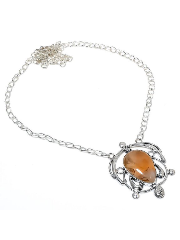 Natural Montana Agate Gemstone Handmade 925 Sterling Silver Necklace 18"