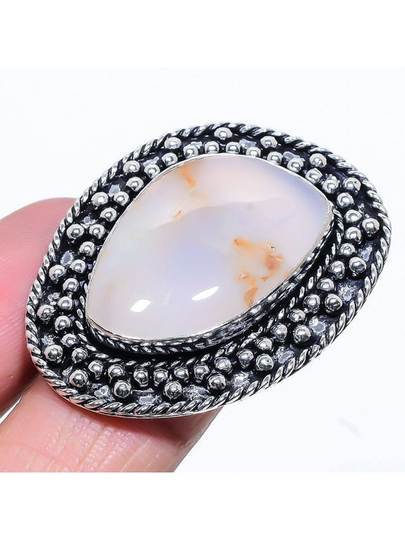 Natural Montana Agate Gemstone Handmade 925 Sterling Silver Ring Size 8
