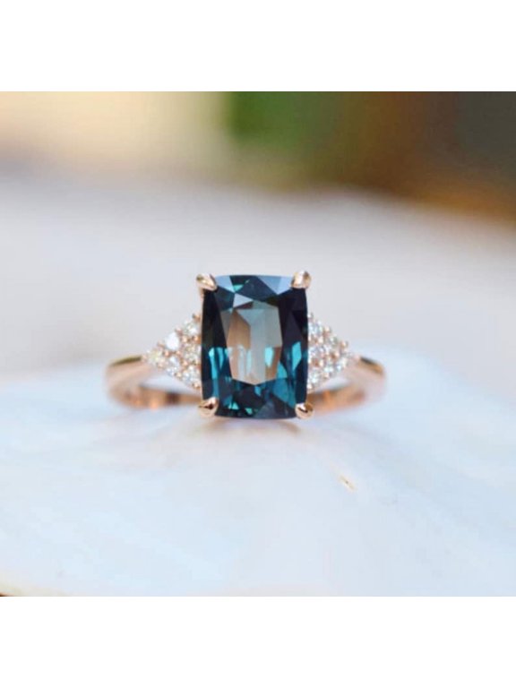 Natural Montana Teal Sapphire and Diamond Ring Radiant Cut Sapphire Ring Wedding Anniversary Ring Engagement Ring