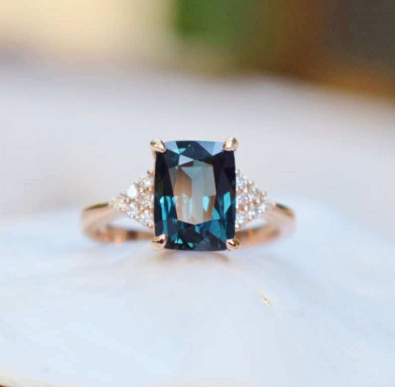 Natural Montana Teal Sapphire and Diamond Ring Radiant Cut