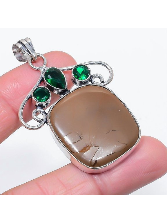 Natural Mookaite, Diopside 925 Sterling Silver Jewelry Pendant 2.25"