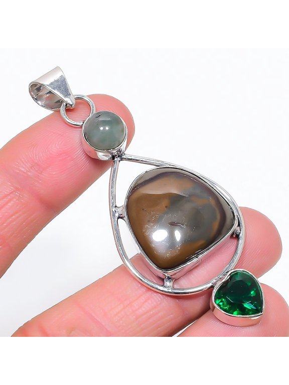 Natural Mookaite, Diopside 925 Sterling Silver Jewelry Pendant 2.88"
