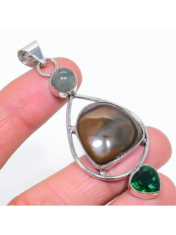 Natural Mookaite, Diopside 925 Sterling Silver Jewelry Pendant 2.88"