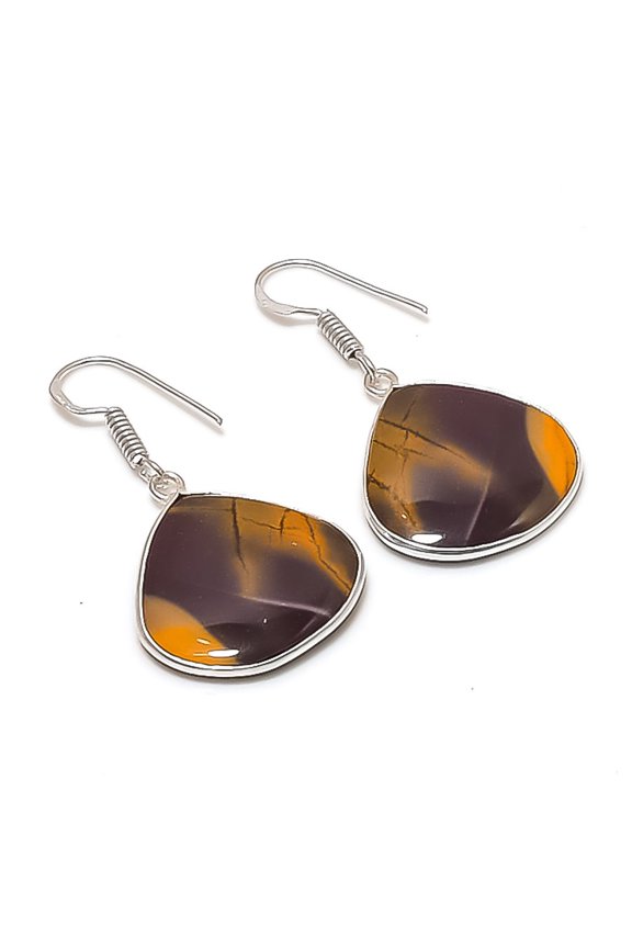 Natural Mookaite Gemstone Handmade 925 Sterling Silver Earring 1.62"
