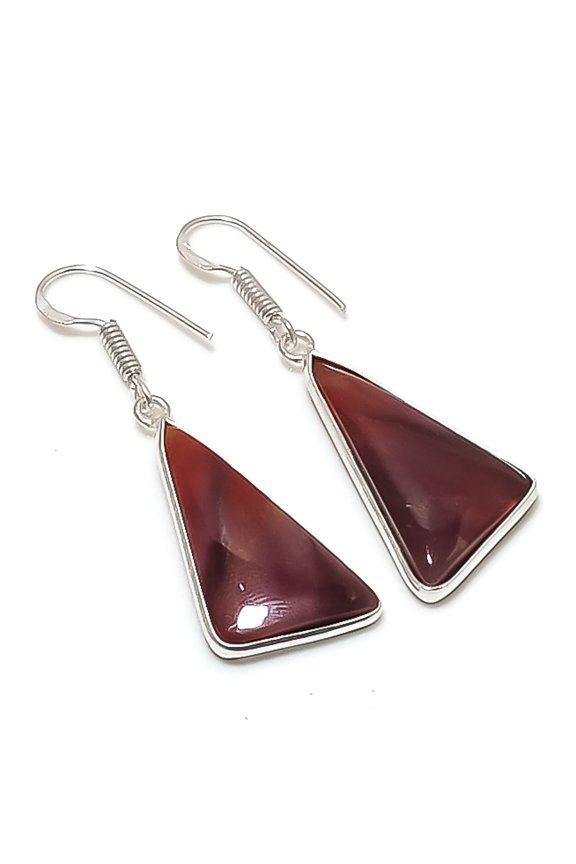 Natural Mookaite Gemstone Handmade 925 Sterling Silver Earring 1.85"