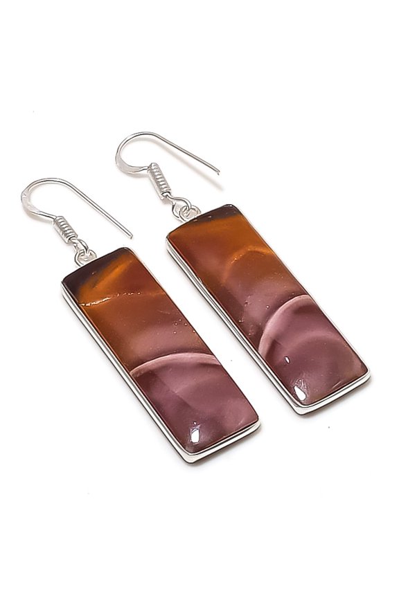 Natural Mookaite Gemstone Handmade 925 Sterling Silver Earring 2.21"