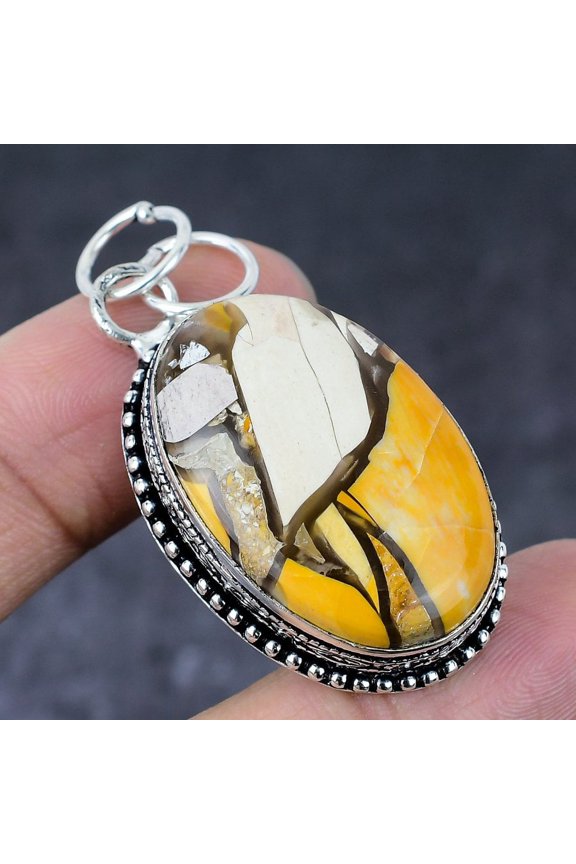 Natural Mookaite Gemstone Handmade 925 Sterling Silver Gift Pendant 2.05"