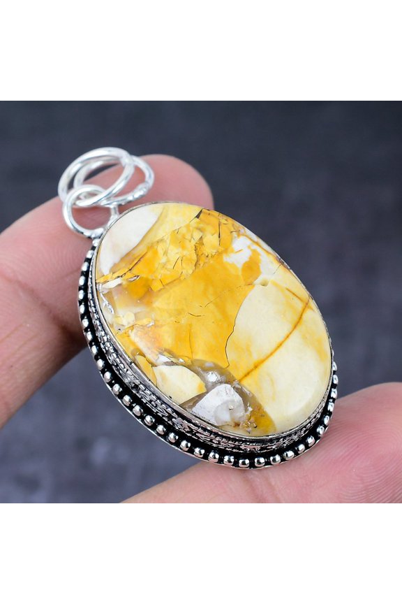 Natural Mookaite Gemstone Handmade 925 Sterling Silver Gift Pendant 2.17"