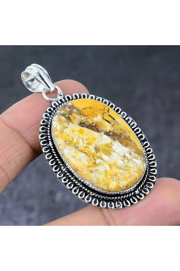 Natural Mookaite Gemstone Handmade 925 Sterling Silver Gift Pendant 2.29"