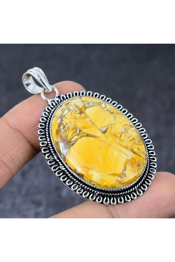 Natural Mookaite Gemstone Handmade 925 Sterling Silver Gift Pendant 2.44"