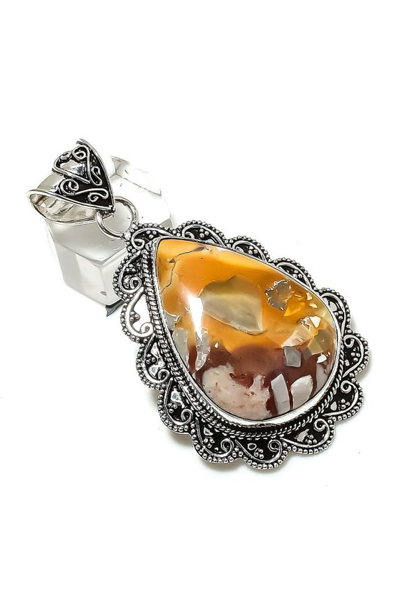 Natural Mookaite Gemstone Handmade 925 Sterling Silver Gift Pendant 2.56"