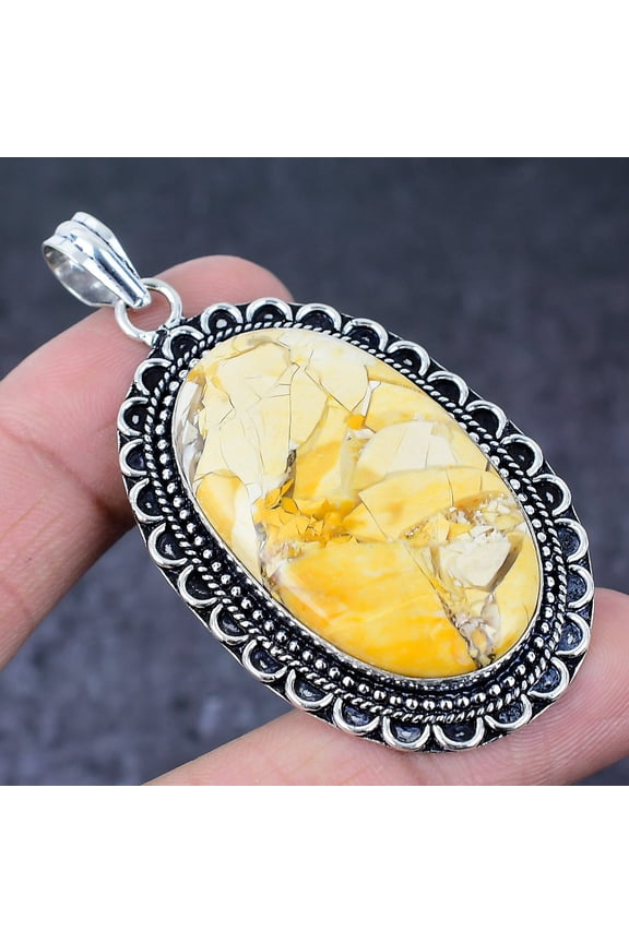 Natural Mookaite Gemstone Handmade 925 Sterling Silver Gift Pendant 2.56"