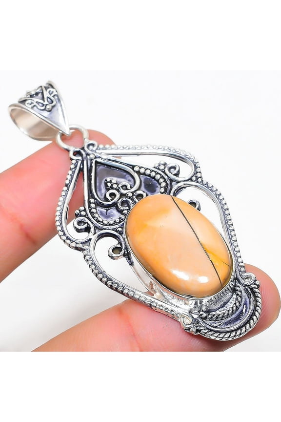 Natural Mookaite Gemstone Handmade 925 Sterling Silver Pendant 2.64"