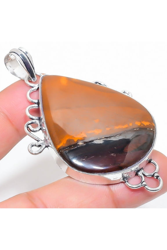 Natural Mookaite Gemstone Handmade 925 Sterling Silver Pendant 2.76"