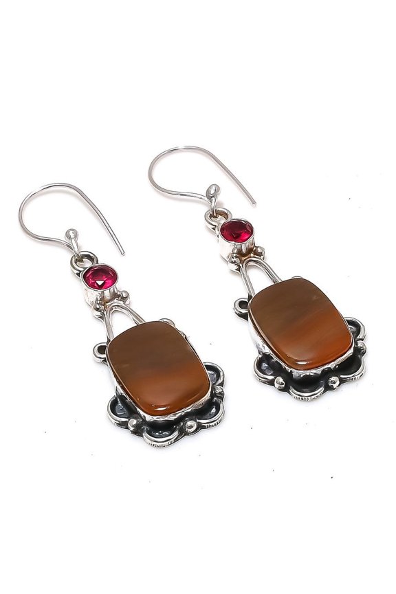 Natural Mookaite, Rubillite Gemstone 925 Sterling Silver Earring 2.05"