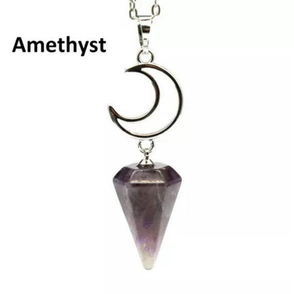 Natural Moon Hexagonal Pyramid Crystal Necklace Pendulum Pendant Chakra Reiki