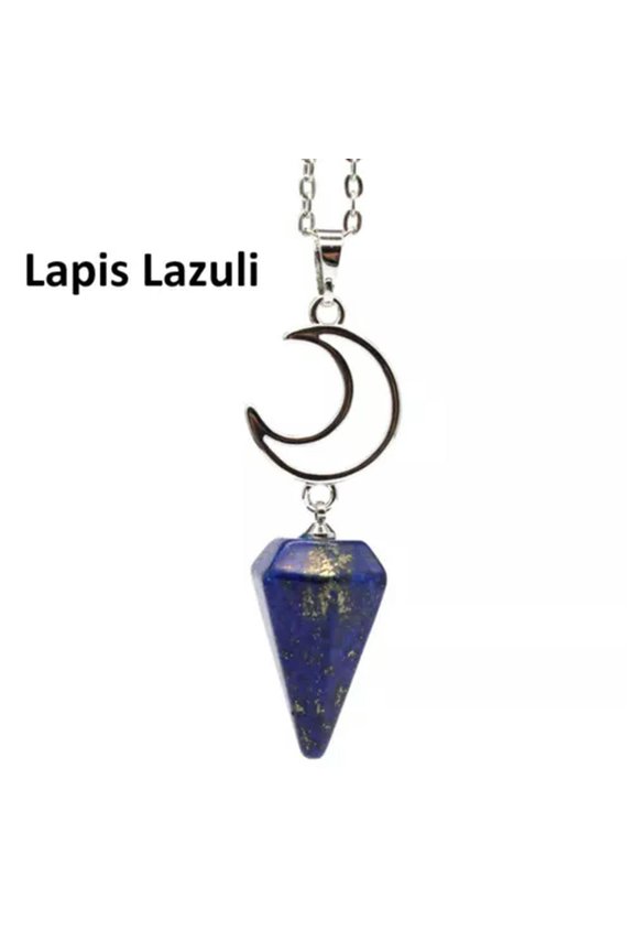 Natural Moon Hexagonal Pyramid Crystal Necklace Pendulum Pendant Chakra Reiki