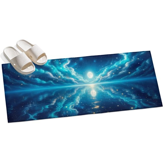Natural Moonlight Hallway Runner Rug 2x6 Washable Non Slip Kitchen Runner Rug for Bedside Bathroom Navy Blue Dreamy Moon Cloud Reflection Indoor Floor Carpet Area Rugs for Living Room Bedroom Office