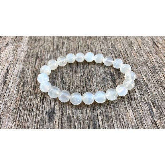 Natural Moonstone 8mm Round Shape Smooth Cut Beads Stretchable Bracelet for Men & Women.