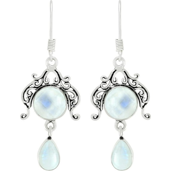 Natural Moonstone Earrings 925 Silver Overlay handmade Dangle Earrings for Women Mom Wife