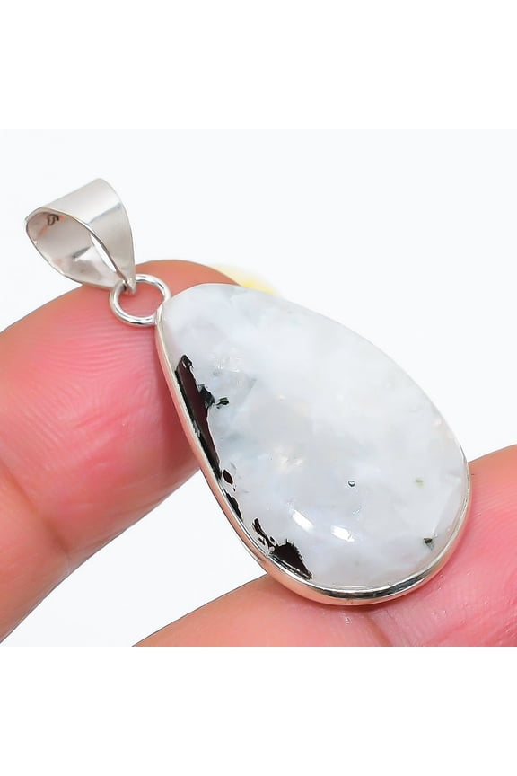 Natural Moonstone Gemstone 925 Sterling Silver Jewelry Pendant 1.58"