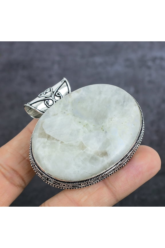 Natural Moonstone Gemstone 925 Sterling Silver Jewelry Pendant 2.05"