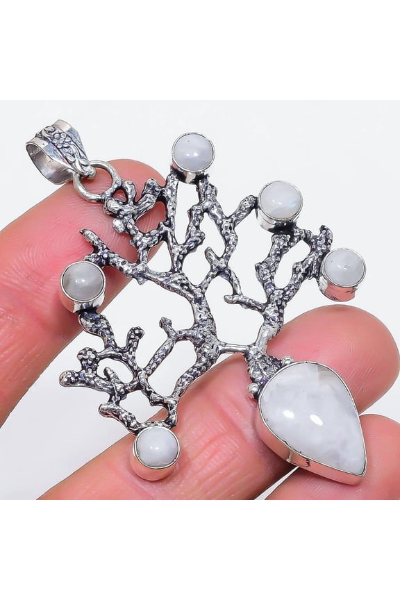 Natural Moonstone Gemstone 925 Sterling Silver Jewelry Pendant 2.76"