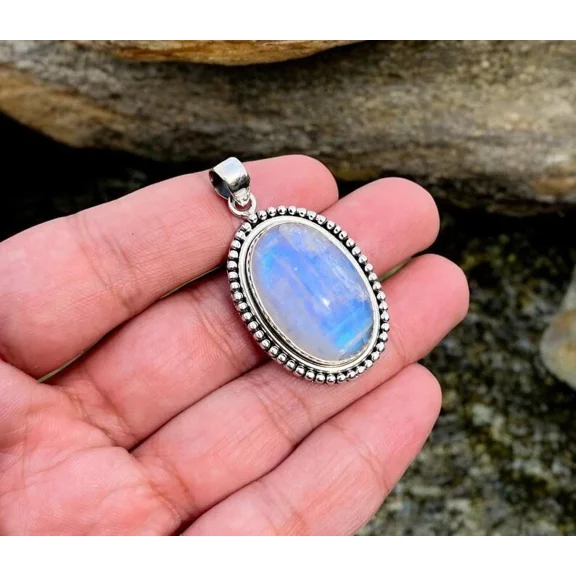 Natural Moonstone Gemstone Handmade 925 Sterling Silver Jewelry Pendant Sz-1.5''