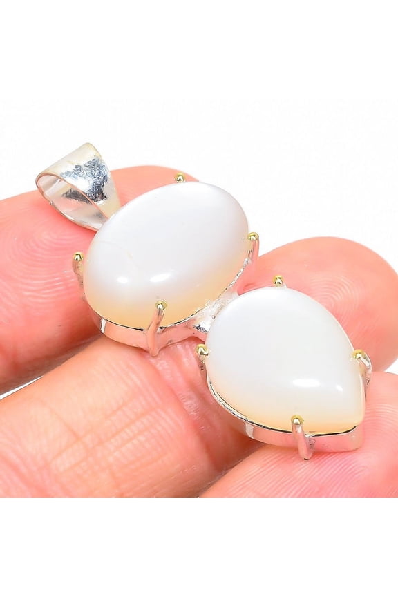 Natural Moonstone Gemstone Handmade 925 Sterling Silver Pendant 1.69"