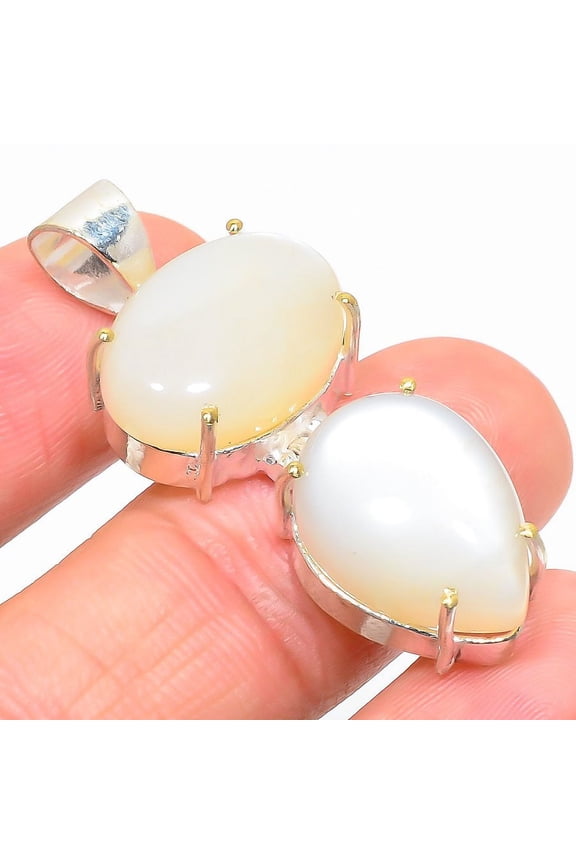 Natural Moonstone Gemstone Handmade 925 Sterling Silver Pendant 1.77"