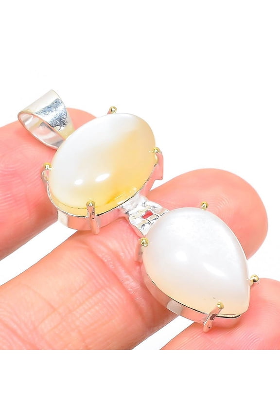 Natural Moonstone Gemstone Handmade 925 Sterling Silver Pendant 1.81"