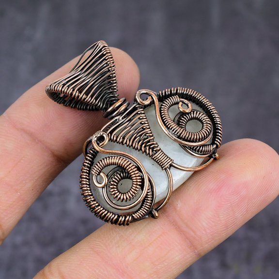 Natural Moonstone Gemstone Handmade Copper Wire Wrap Jewelry Pendant 1.50"