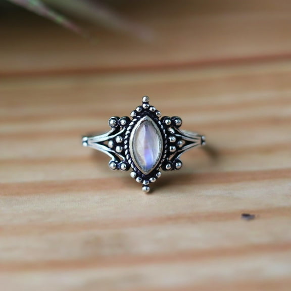 Natural Moonstone Ring, Marquise Cut Gemstone, 925 Sterling Silver, Designer Ring, Fashions For Women, Oxidized Ring, Boho Silver Jewelry***