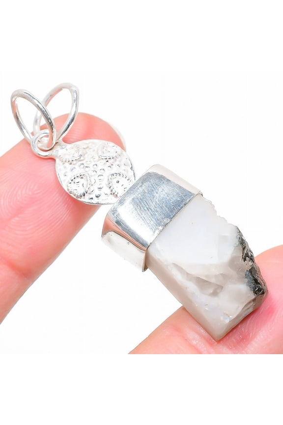 Natural Moonstone Rough Gemstone 925 Sterling Silver Gift Pendant 1.97"