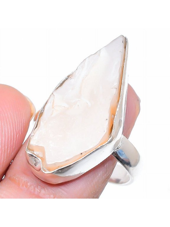 Natural Moonstone Rough Gemstone 925 Sterling Silver Gift Ring Size 7.5