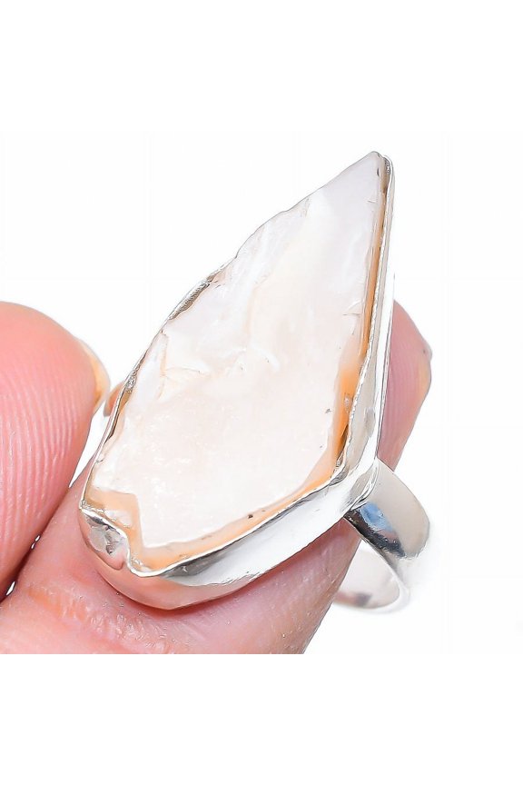 Natural Moonstone Rough Gemstone 925 Sterling Silver Gift Ring Size 7.5